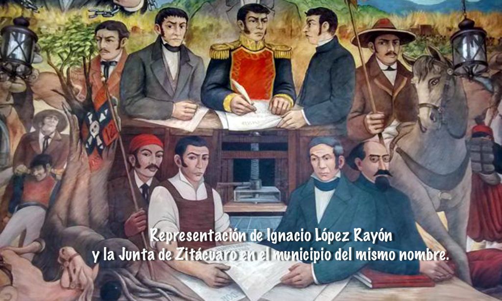 Mural que representa la creación de la Junta de Zitácuaro después de la batalla del Maguey